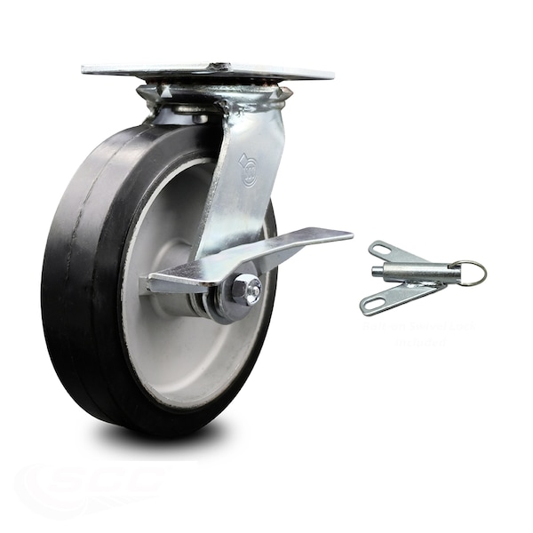 8 Inch Rubber on Aluminum Caster with Ball Bearing and Brake/Swivel Lock SCC